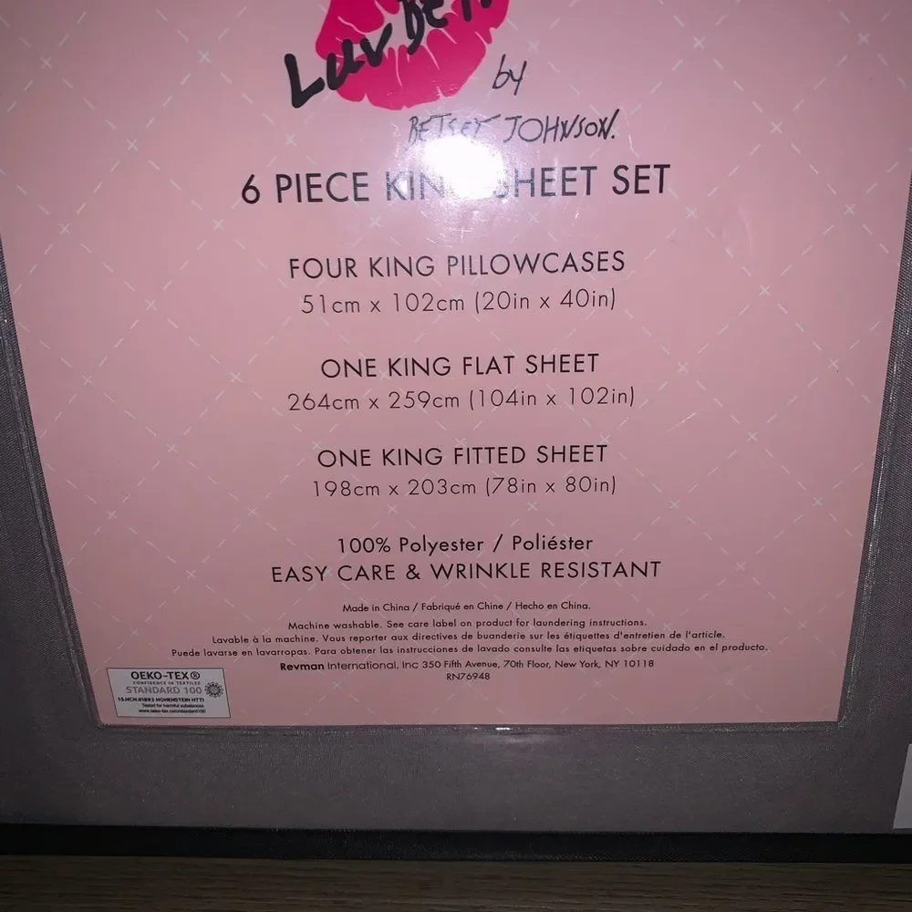 NWT Grey Betsey Johnson King 6 Piece Sheet Set
